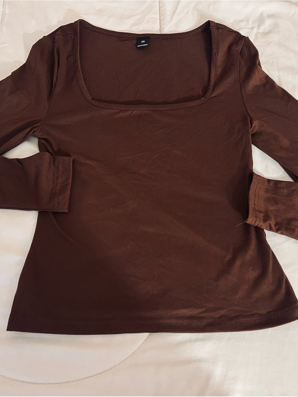 SHEIN Brown Square Neck Long Sleeve Top